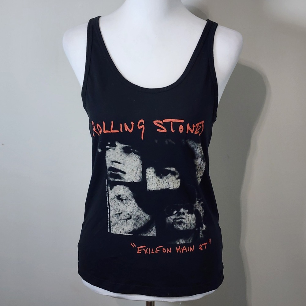 Rolling Stones Tank Top Womens 4 Black Exile On Main St Graphic Band Tee Shirt